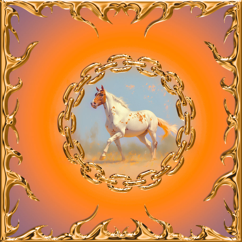 paliacate naranja con caballo blanco pintado en la naturaleza hecho en mexico