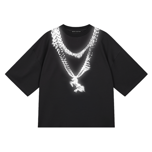 7 Cactus Black Tee-shirt with Metallic Chain Horse 